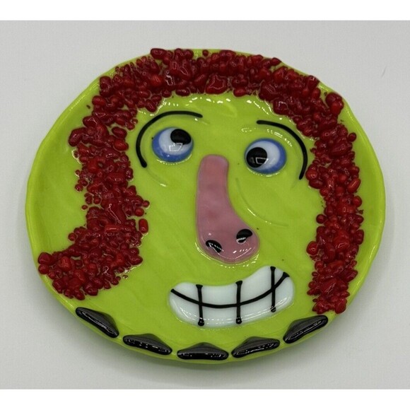 Rare Vintage Signed Curtiss Olson '91 Fused Glass Whimsical Face Plate Dish‎ - Picture 1 of 12
